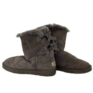 UGG Mini Bailey Bow II Gray Suede Satin Bow Detail Boots Womens US Size 7